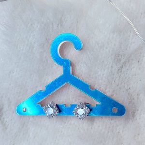 Crystal Square Princess Cut CZ Cubic Zirconia Stud Earrings New In Box